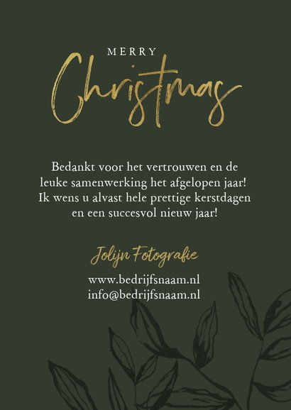 Zakelijke kerstkaart stijlvol olijfgroen bladeren goud foto 3