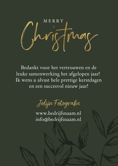 Zakelijke kerstkaart stijlvol olijfgroen bladeren goud foto 3