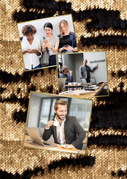 Zakelijke kerstkaart stijlvol Pailletjes goud fotocollage 2