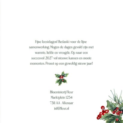 Zakelijke kerstkaart strik met takken en ornamenten 3
