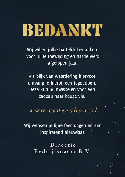 Zakelijke kerstkaart tegoedbon met gouden strik 3