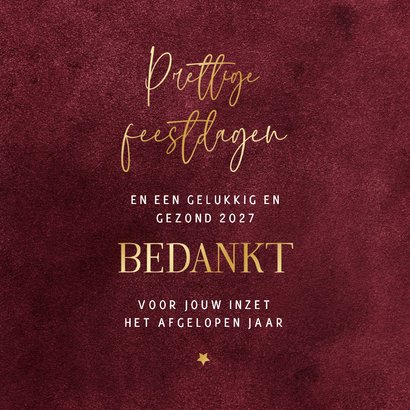 Zakelijke kerstkaart topper bedankt medewerker rood ster 3