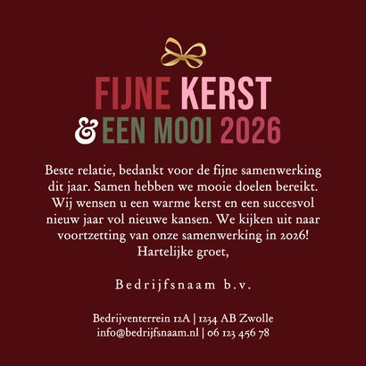 Zakelijke kerstkaart vreugde vrede streep strik goud 3