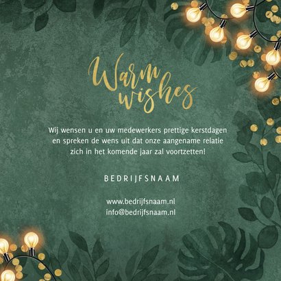 Zakelijke kerstkaart warm wishes lampjes groen botanisch 3