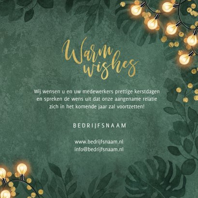 Zakelijke kerstkaart warm wishes lampjes groen botanisch 3