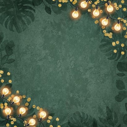 Zakelijke kerstkaart warm wishes lampjes groen botanisch Achterkant