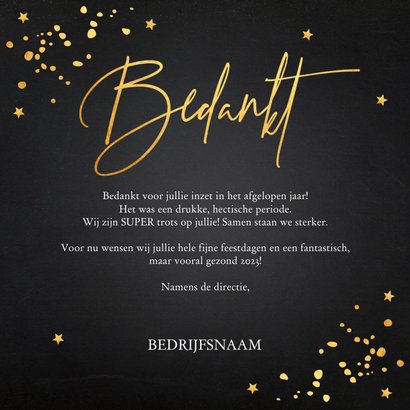 Zakelijke kerstkaart zwart bedankt goudlook 3