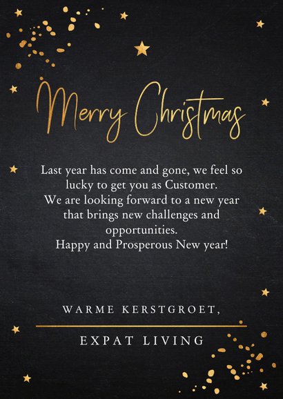 Zakelijke kerstkaart zwart foto goudlook confetti 3
