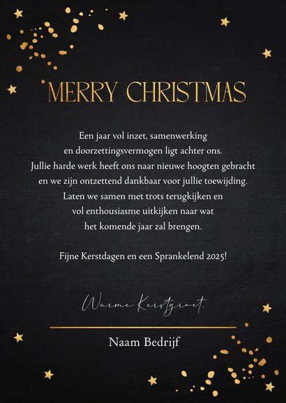 Zakelijke kerstkaart zwart foto goudlook sparkles 3