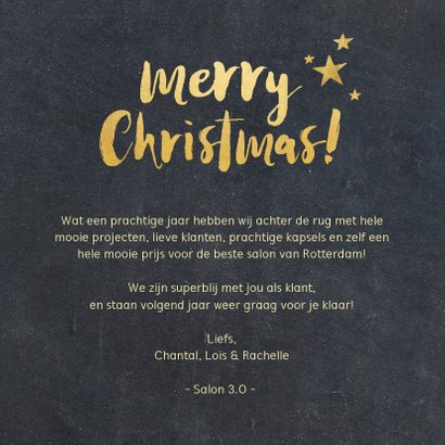 Zakelijke kerstkaart zwart kerstboom met gouden letters 3