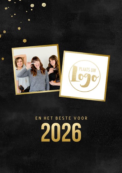 Zakelijke kerstkaart zwarte waterverf, gouden tekst & foto's 2