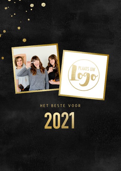 Zakelijke kerstkaart zwarte waterverf, gouden tekst & foto's 2