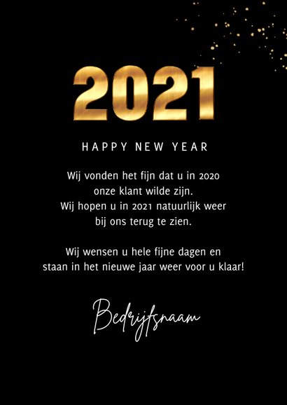 Zakelijke Nieuwjaarskaart 2021 goud cijfers spetters foto 3