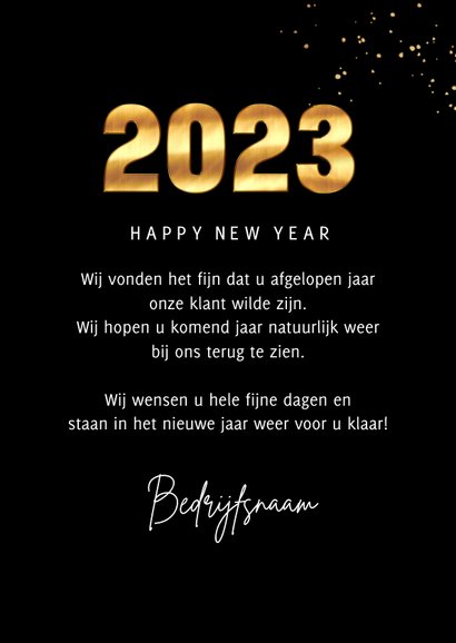 Zakelijke Nieuwjaarskaart 2023 goud cijfers spetters foto 3