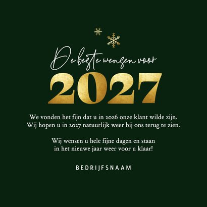 Zakelijke nieuwjaarskaart 2027 fotocollage goud sneeuw groen 3