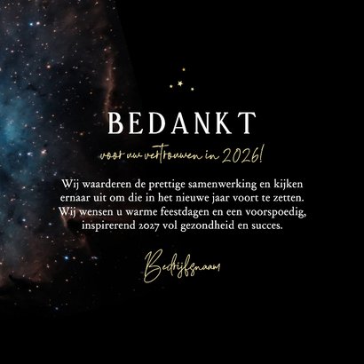 Zakelijke nieuwjaarskaart 2027 goud galaxy sterren goud 3