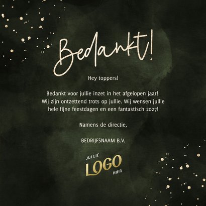 Zakelijke nieuwjaarskaart bedankt waterverf kerstbomen goud 3