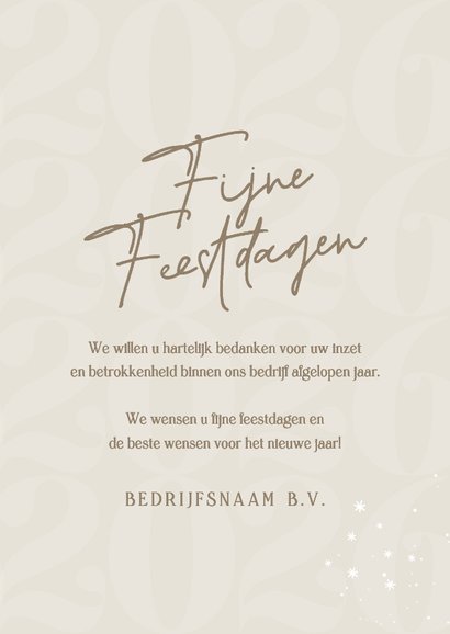 Zakelijke nieuwjaarskaart beige linnenlook logo en jaartal 3