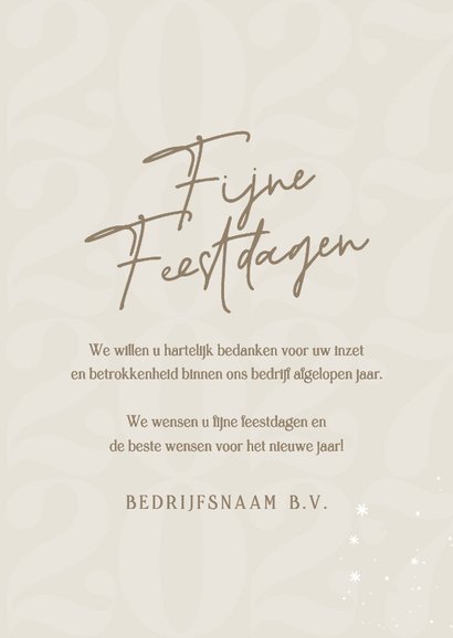 Zakelijke nieuwjaarskaart beige linnenlook logo en jaartal 3