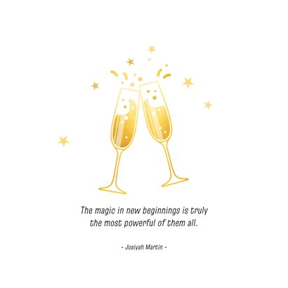 Zakelijke nieuwjaarskaart champagneglazen & klavertjes goud 2