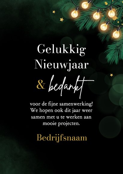 Zakelijke nieuwjaarskaart dennentakjes goud sterren 2026 3