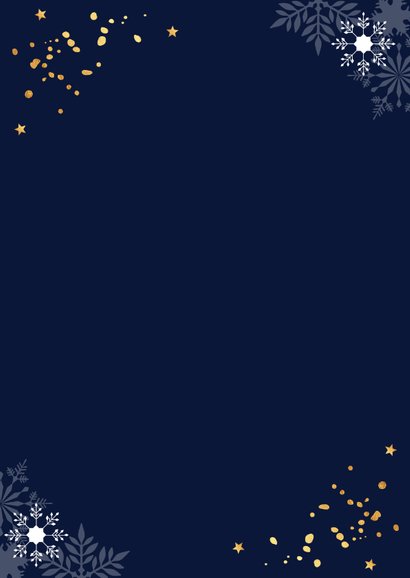 Zakelijke nieuwjaarskaart donkerblauw sneeuwvlokken goud 2