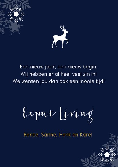 Zakelijke nieuwjaarskaart donkerblauw sneeuwvlokken goud 3