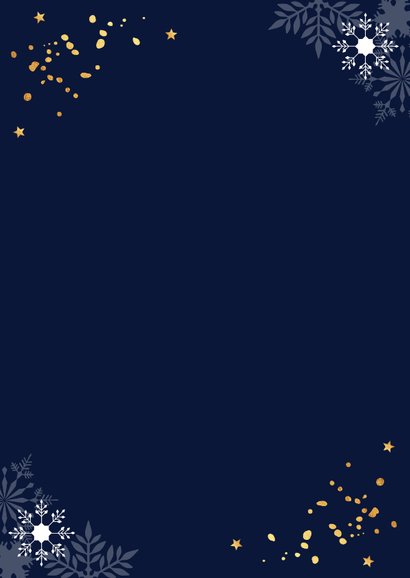 Zakelijke nieuwjaarskaart donkerblauw sneeuwvlokken goud Achterkant