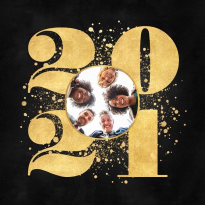 Zakelijke nieuwjaarskaart gouden 2021, spetters en logo 2