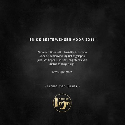 Zakelijke nieuwjaarskaart gouden 2021, spetters en logo 3