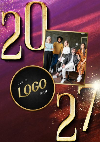 Zakelijke nieuwjaarskaart modern met gouden 2027 en logo 2
