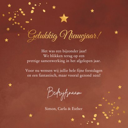 Zakelijke Nieuwjaarskaart roestbruin goudlook confetti 3