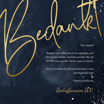Zakelijke nieuwjaarskaart stijlvol bedankt in goudlook 3