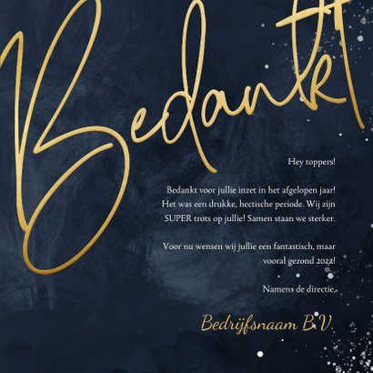 Zakelijke nieuwjaarskaart stijlvol bedankt in goudlook 3