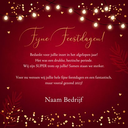 Zakelijke rode kerstkaart foto lampjes goudlook 3