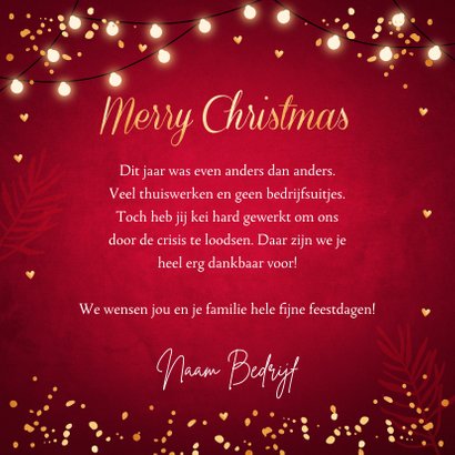 Zakelijke rode kerstkaart fotocollage lampjes confetti 3