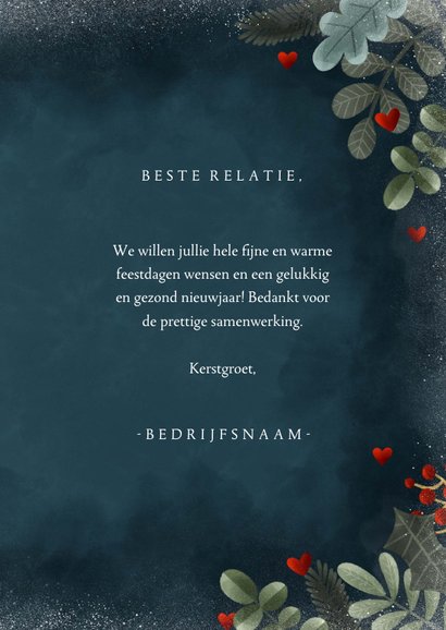 Zakelijke sfeervolle kerstkaart kersttakjes hartjes & foto's 3