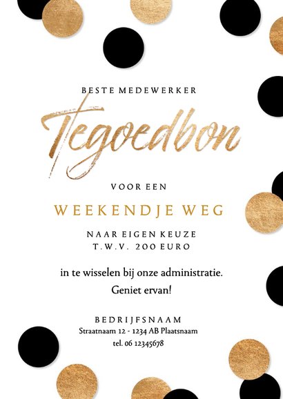 Zakelijke tegoedbon confetti zwart en koper 3
