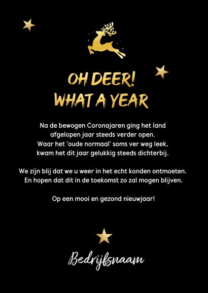 Zakelijke terugblik Corona kerstkaart oh deer what a year 3