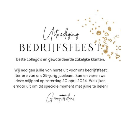 Zakelijke uitnodiging bedrijfsfeest 25 bubbels goud 3