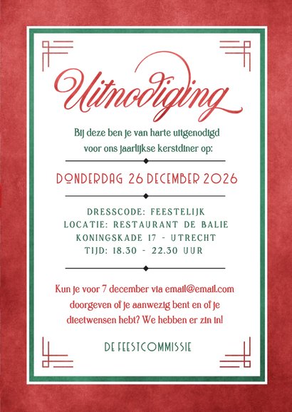 Zakelijke uitnodiging met rode strik kerstdiner medewerkers 3