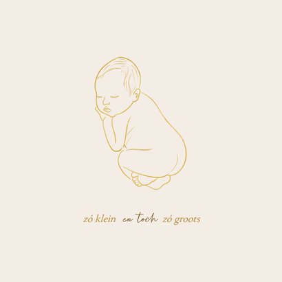  Zandkleurig geboortekaartje met gouden lijnillustratie baby 2