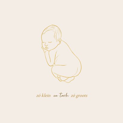 Zandkleurig geboortekaartje met gouden lijnillustratie baby 2