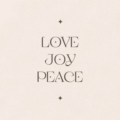 Zandkleurige kerstkaart love joy peace 2