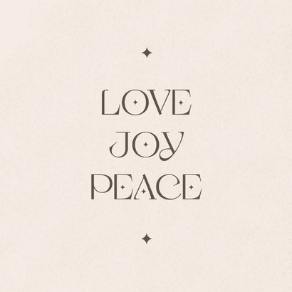 Zandkleurige kerstkaart love joy peace 2