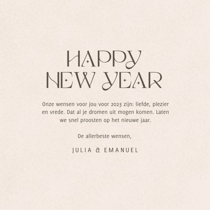 Zandkleurige nieuwjaarskaart love joy peace 3