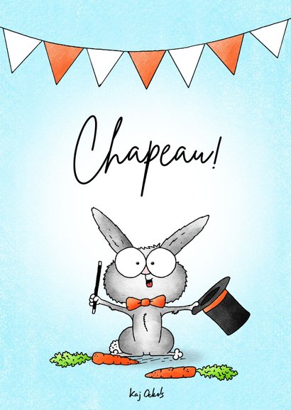 Zomaar kaart lief goochelaar konijntje met hoed - Chapeau! 2