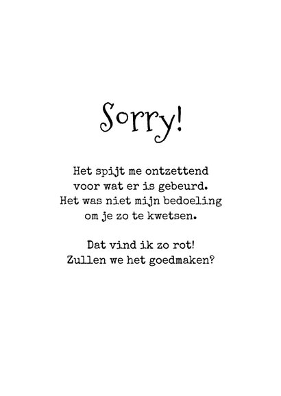 Zomaar kaart sorry bietje spijt hartjes 3