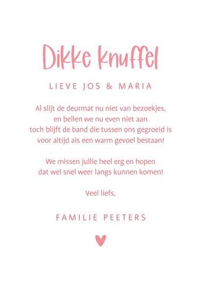 Zomaar kaartje veel liefs roze bloemen foto dikke knuffel 3