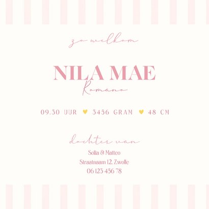 Zomers geboortekaartje met citroenen en roze streepjes 3